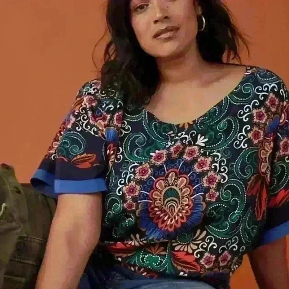 Anthropologie Multicolor Floral-Print Short Sleeve Top - Picture 3 of 9